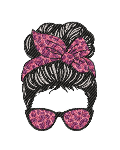 Cool Girl With Red Floral Glasses Embroidery Designs Machine File 3 sizes Cool Girl Digital Embroidery File Pattern Instant Download