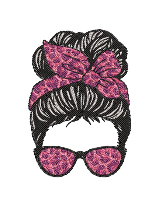Cool Girl With Red Floral Glasses Embroidery Designs Machine File 3 sizes Cool Girl Digital Embroidery File Pattern Instant Download