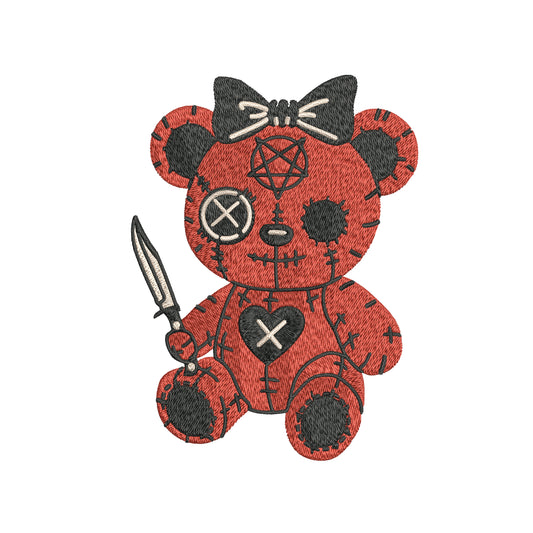Creepy Teddy Bear Embroidery Designs Machine File 3 sizes Creepy Teddy Bear Digital Embroidery File Pattern Instant Download