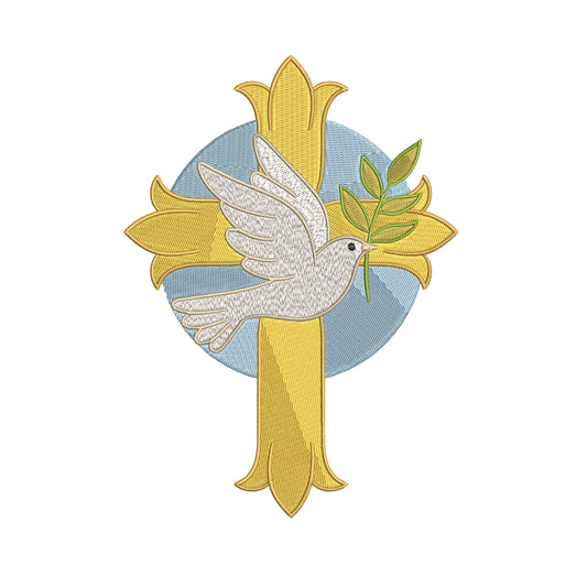 Cross Bird Embroidery Designs Machine File 3 sizes Cross Digital Embroidery File Pattern Instant Download