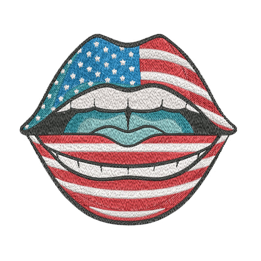Flag Lips Embroidery Designs Machine File 3 sizes Flag Lips Digital Embroidery File Pattern Instant Download