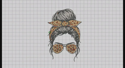 Cool Girl With Floral Glasses Embroidery Designs Machine File 3 sizes Cool Girl Digital Embroidery File Pattern Instant Download