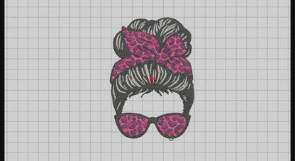 Cool Girl With Red Floral Glasses Embroidery Designs Machine File 3 sizes Cool Girl Digital Embroidery File Pattern Instant Download