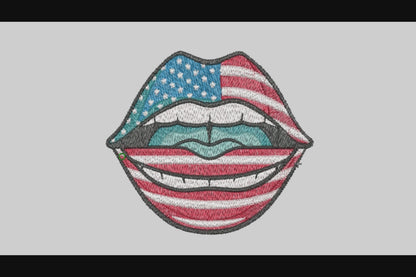 Flag Lips Embroidery Designs Machine File 3 sizes Flag Lips Digital Embroidery File Pattern Instant Download