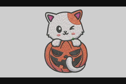 Pumpkin Cat Embroidery Designs Machine File 3 sizes Pumpkin Cat Digital Embroidery File Pattern Instant Download Pumpkin Cat01