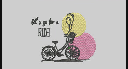 Bike Balloon‌ Embroidery Designs Machine File 3 sizes Bike Balloon Digital Embroidery File Pattern Instant Download